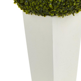 28in. Boxwood Topiary Ball Artificial Plant in White Tower Planter (Indoor/Outdoor)