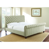 Swanson Tufted King Sleigh Bed in Sand Beige Upholstery