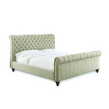 Swanson Tufted King Sleigh Bed in Sand Beige Upholstery