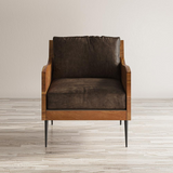 Karma Genuine Leather Live Edge Accent Chair, Bourbon