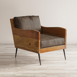 Karma Genuine Leather Live Edge Accent Chair, Bourbon