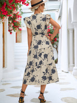 Roma Floral Frill Trim V-Neck Tiered Midi Dress