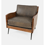 Karma Genuine Leather Live Edge Accent Chair, Bourbon