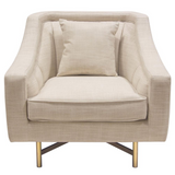 Croft Fabric Chair in Sand Linen Fabric w/ Accent Pillow and Gold Metal Criss-Cross Frame by Diamond Sofa