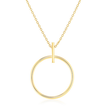 14k Yellow Gold 17 inch Necklace with Polished Ring Pendant