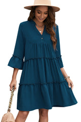 Lanie Frill Trim Three-Quarter Flare Sleeve Dress