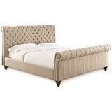 Swanson Tufted King Sleigh Bed in Sand Beige Upholstery