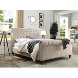 Swanson Tufted King Sleigh Bed in Sand Beige Upholstery