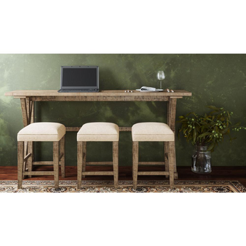 Carlyle Crossing Solid Pine Counter Height Sofa Table Set with Three Stools, Distressed Light Brown