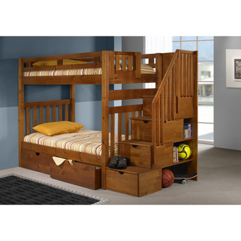 Twin/Twin Tall Mission Stairway Bunkbed W/Dual Under Bed Drawers
