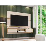 Vernon 62.99" Floating Entertainment Center in Off White and Cinnamon