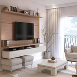 City 1.8 Floating Wall Theater Entertainment Center in Maple Cream and Off White