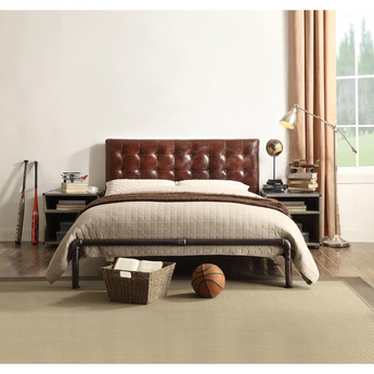 Brancaster Queen Bed, Vintage Brown Top Grain Leather