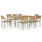 9 Pc Outdoor Dining Set Solid Acacia Wood and Steel