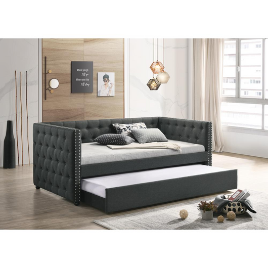 Romona Full Daybed & Twin Trundle , Gray Fabric