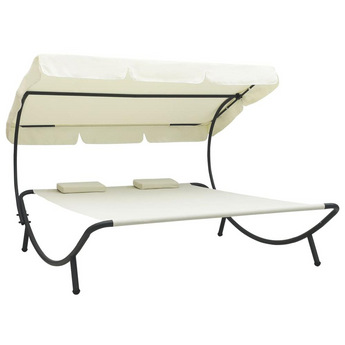 Turks & Caicos Outdoor Lounge Bed with Canopy|Pillows Cream White