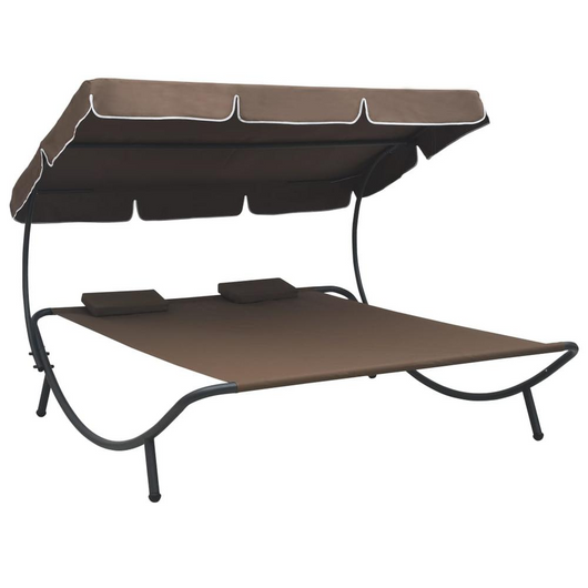 Turks & Caicos Outdoor Lounge Bed with Canopy|Pillows Brown
