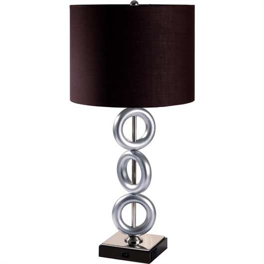 3 Ring Metal Table Lamp (Brown) W/ Convenient Outlet