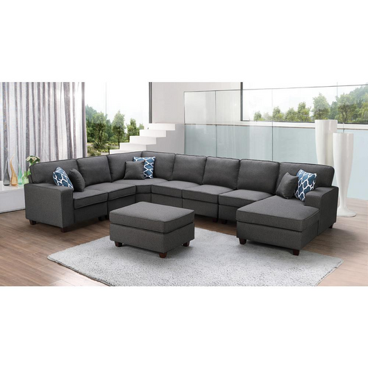 Sonoma Irma Dark Gray Linen 8Pc Modular Sectional Sofa Chaise and Ottoman