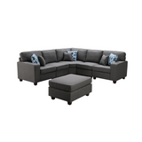 Sonoma Dark Gray Linen 6Pc Modular Sectional Sofa and Ottoman