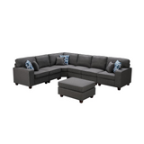 Casanova Dark Gray Linen 7Pc Modular Sectional Sofa and Ottoman