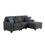 Leo Dark Gray Linen 3Pc Sectional Sofa Chaise
