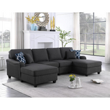 Leo Dark Gray Linen Double Chaise 4Pc Modular Sectional Sofa