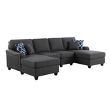 Leo Dark Gray Linen Double Chaise 4Pc Modular Sectional Sofa