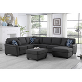 Leo Dark Gray Linen 7Pc Modular L-Shape Sectional Sofa Chaise and Ottoman