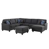 Leo Dark Gray Linen 7Pc Modular L-Shape Sectional Sofa Chaise and Ottoman