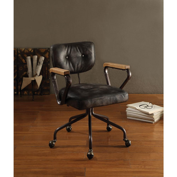 Hallie Executive Office Chair, Vintage Black Top Grain Leather