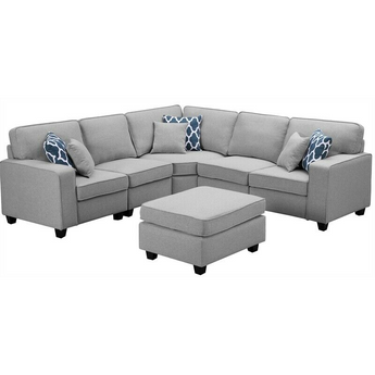 Sonoma 6Pc Modular Sectional Sofa with Ottoman in Light Gray Linen
