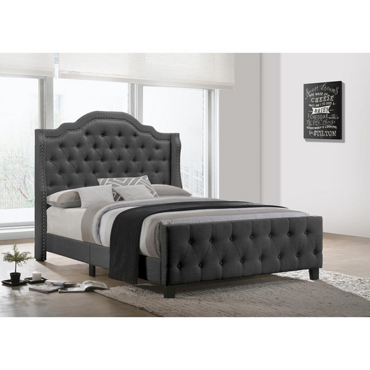 Dark Grey Linen Tufted Panel Bed - Queen