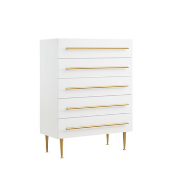 Bellanova White 5-Drawer Chest with Gold Accents