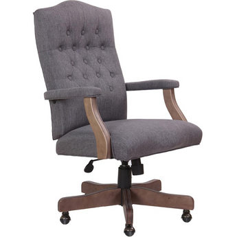 Boss Executive Commercial Linen Chair - Slate Gray Linen Seat - Slate Gray Linen Back - Driftwood Frame - Mid Back - 5-star Base - Armrest - 1 / Each