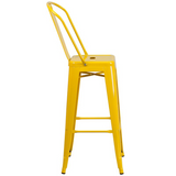 Commercial Grade 30" High Yellow Metal Indoor-Outdoor Barstool with Removable Back