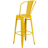 Commercial Grade 30" High Yellow Metal Indoor-Outdoor Barstool with Removable Back