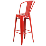 Commercial Grade 30" High Red Metal Indoor-Outdoor Barstool with Removable Back