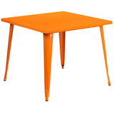 Commercial Grade 35.5" Square Orange Metal Indoor-Outdoor Table