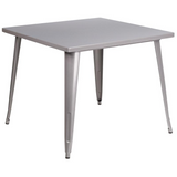 Commercial Grade 35.5" Square Silver Metal Indoor-Outdoor Table