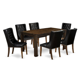 Lavenham 7Pc Dining Set|1Table And 6 Black Linen Button Tufted Chairs