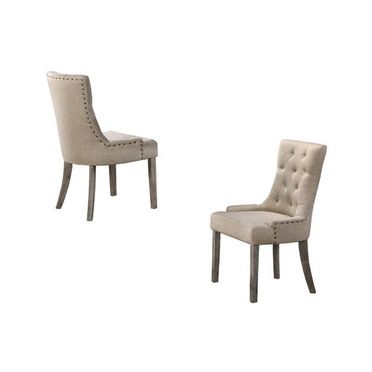 Crystal Tufted Linen with Nailheads Dining Chair, Set of 2