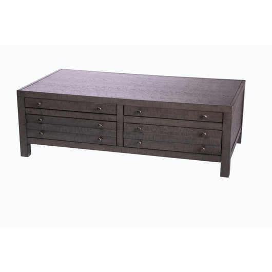 Rustic Style Coffee Table with 4-Drawer Storage, Rustic Dark Grey