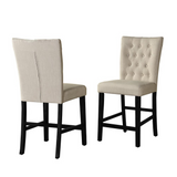 Classic 24" Counter Height Side Chair Tufted in Linen Fabric **Set of 2**, Beige