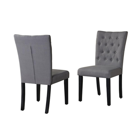 Classic Upholstered Side Chair Tufted in Linen Fabric, Set of 2, Dark Grey