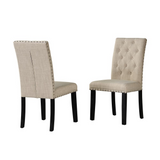 Classic Beige Linen Tufted Side Chairs with Nailhead, set of 2