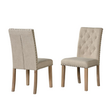 Beige Linen Tufted Dining Side Chairs Nailhead, set of 2, Rustic Finish
