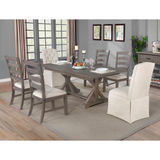 Lexington 7Pc Dining Set- Table w/ 34" Trestle, 2 Tufted Skirted /4 Side Chairs-