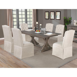 Lexington 7Pc Dining Set, Table w/ 34" Trestle and 6 Tufted Skirted Chairs - Beige