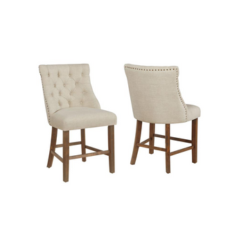 Camden Beige Linen Tufted Dining Side Counter Height Chair - Set of 2